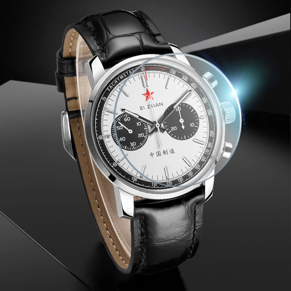 Red Star Panda Men's 1963 Chronograph Mechanical Wristwatch Seagull ST1901 Movement Gooseneck 40mm Luminous Sapphire Pilot Watch