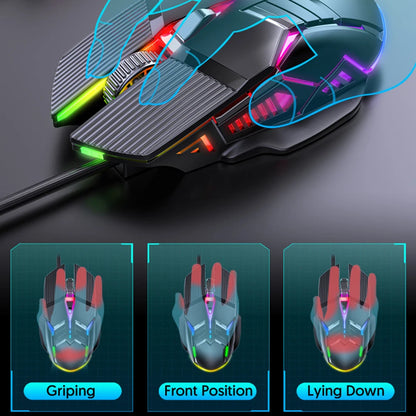 3200DPI ergonomikus vezetékes gamer egér, USB számítógépes gamer egér RGB háttérvilágítással, 6 gombos LED-es csendes egér PC-hez és laptophoz