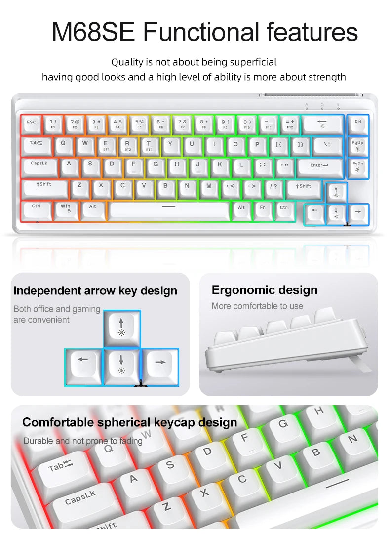 FREEWOLF M68SE Tastatur mit mechanischem Tippgefühl, 68 Tasten, Mini, kabelgebunden, kompakt und leise, für Laptops, Gaming und Bürogebrauch