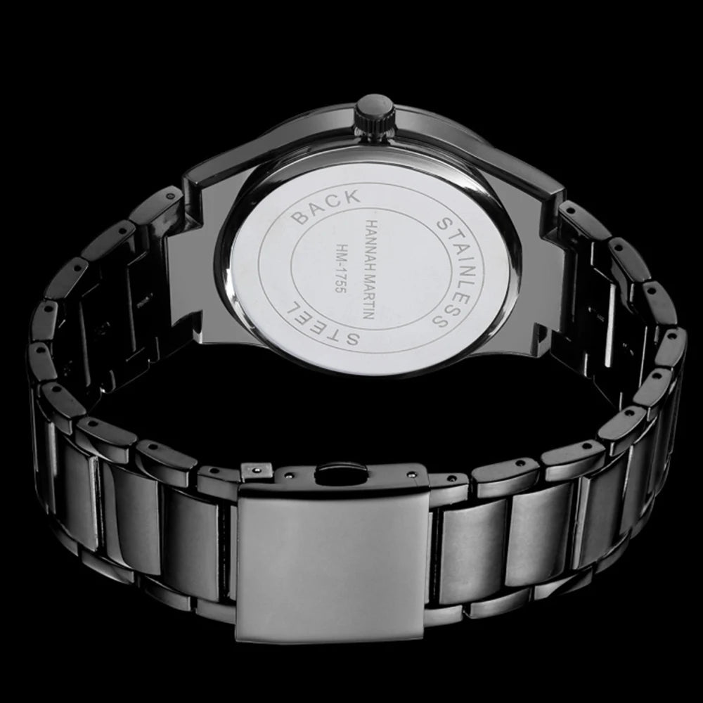 Reloj para hombre Hannah Martin, caja de acero inoxidable, mecanismo de cuarzo, esfera de 41 mm, estilo profesional, con indicador de calendario (imitación)