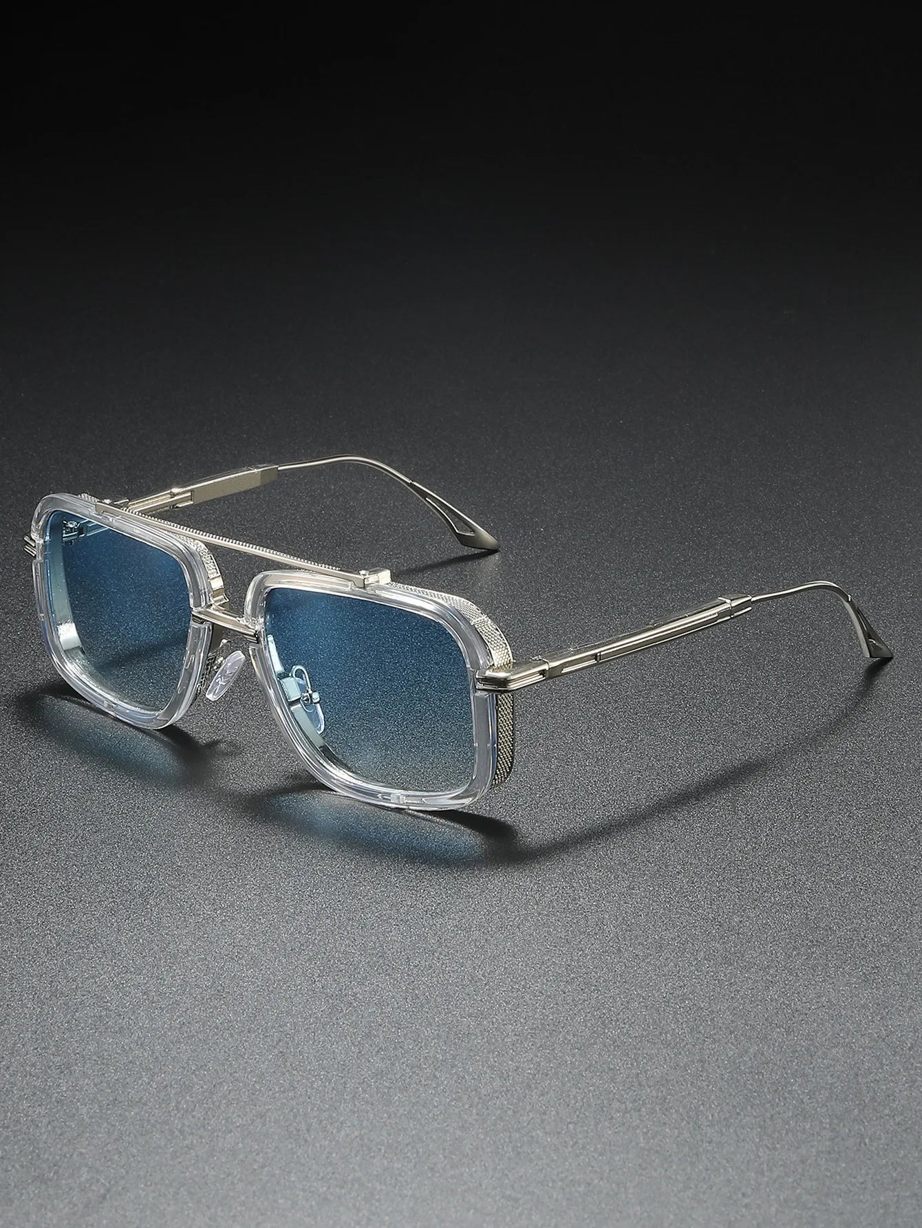 Large Square Sunglasses Men Steampunk Style Metal Pilot Sun Glasses Luxury Designer Brand Eyewear Fashion Shades Double Beam