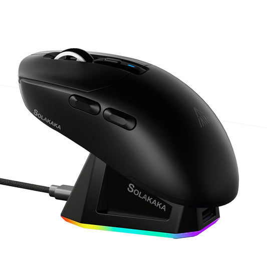 Solakaka SM820 Tri-Mode Wireless Mouse Magnetic Rechargeable Dock RGB PAW3311 24000DPI Wireless Macro Gaming Mouse Ultra-Light