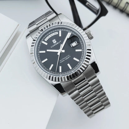 Luxuriöse Corgeut 36MM Herrenuhr ST1644 Automatische mechanische Armbanduhr mit Saphirglas Relogio Masculino 10BAR Day Swim Dress Watch