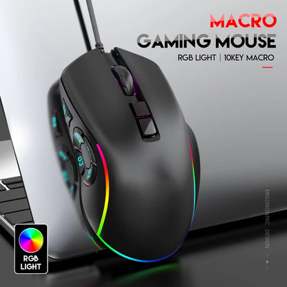 Kabelgebundene Gaming-Office-Maus 7200DPI mit RGB-Hintergrundbeleuchtung, 6 einstellbaren DPI-Stufen/10 programmierbaren Tasten/Zurück-zum-Desktop-Taste