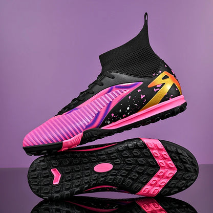 Nouvelles chaussures de football pour hommes, antidérapantes, pour futsal, à haute cheville, pour intérieur et extérieur, chaussures de sport de haute qualité, bottes de football ultralégères antidérapantes