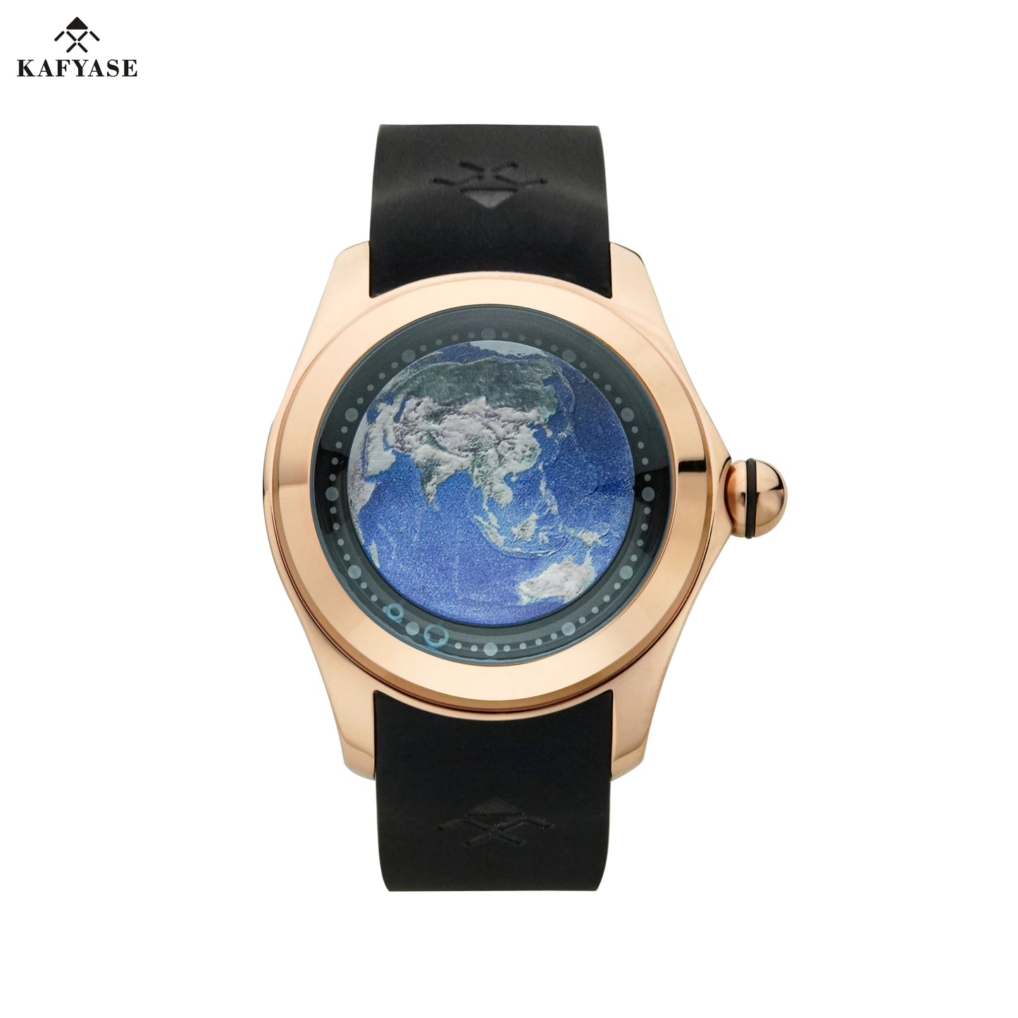 KAFYASE Fashion Earth Bubble Rubber Automatic Watches Luxury Men 46mm Mechanical Wristwatches Art Eye Ball Dial Classic Watch