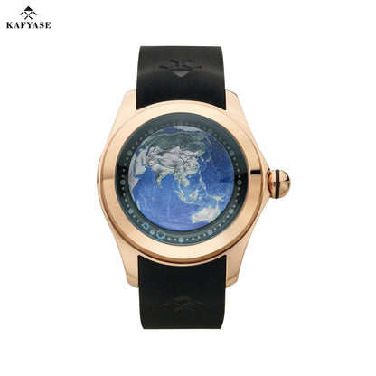 KAFYASE Fashion Earth Bubble Rubber Automatic Watches Luxury Men 46mm Mechanical Wristwatches Art Eye Ball Dial Classic Watch