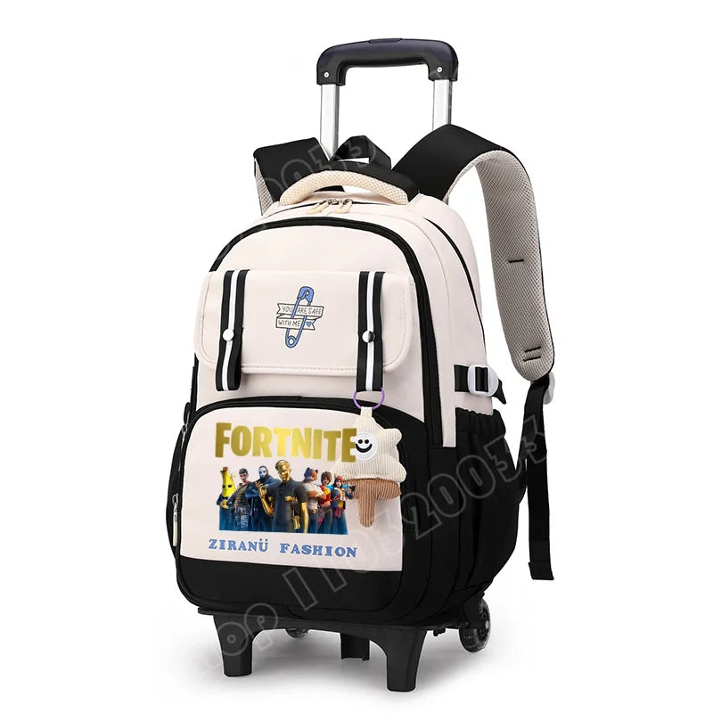 Fortnite Schüler-Rollrucksack mit großem Fassungsvermögen, wasserdichtem, leichtem Design, minimalistischer Laptop-Schultasche und lässiger Reisetasche