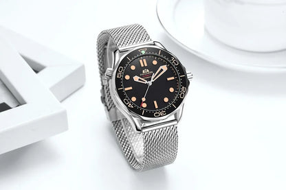 Automatic Mens Watch Mechanical Self Wind Movement Net Stainless Steel Nylon Strap Luxury Fashion Watches