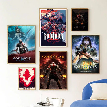 Game G-God Of War Poster Self-adhesive Art Room Entrance Restaurant Wall Decor Art Painting