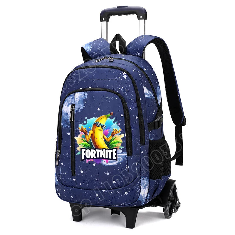 Fortnite 2-in-1 trolleyrugzak met sterrenhemelprint, grote capaciteit, waterdichte laptoptas met trapklimontwerp, schooltas voor studenten
