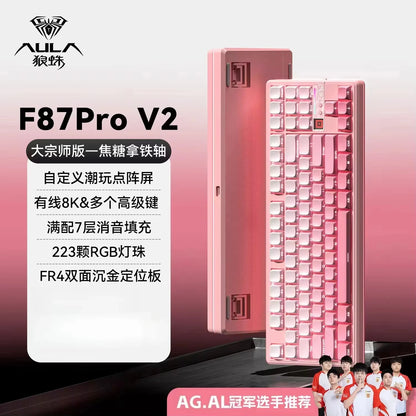 Teclado Mecânico AULA F87 Pro V2, 3 Modos Sem Fios, Bateria de Longa Duração 12000mAh, Hot-Swap, RGB Personalizável, Teclado E-Sports para PC Gaming