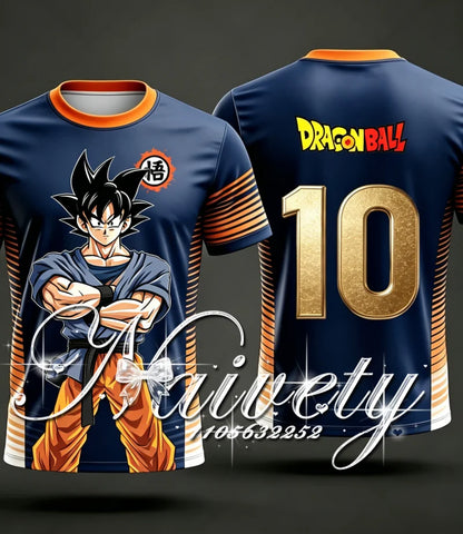 2026 New Summer Dragon Ball Classic Super Saiyan Goku Fire 3D Print Soccer Jersey Unisex Breathable Anime Short Sleeve T-shirt