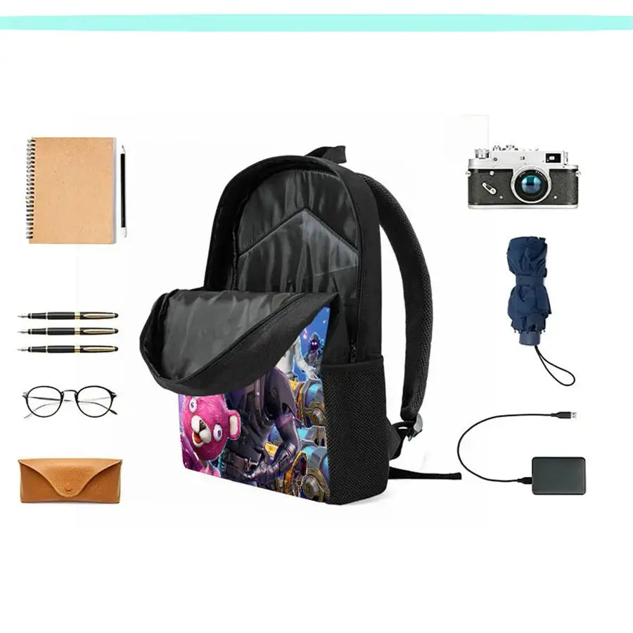 Fortnite Cartoon 15-Zoll leichter Rucksack mit verstellbaren Schultergurten – tägliche Schultasche für Kinder, Jungen und Mädchen, Alter 5-9