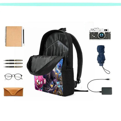 Fortnite Cartoon 15-Zoll leichter Rucksack mit verstellbaren Schultergurten – tägliche Schultasche für Kinder, Jungen und Mädchen, Alter 5-9