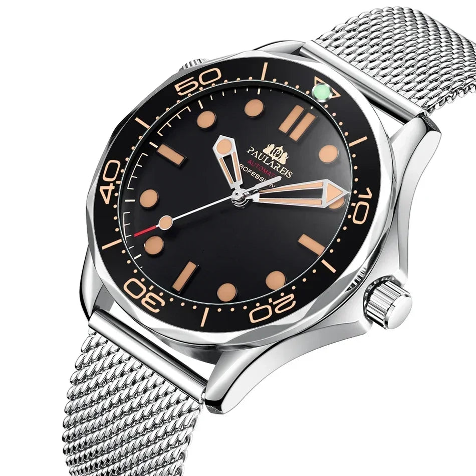 Automatic Mens Watch Mechanical Self Wind Movement Net Stainless Steel Nylon Strap Luxury Fashion Watches