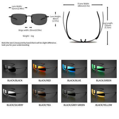 Ultra Light 11g TR90 Frameless Polarized Sunglasses - Flexible & Comfort Fit, Square Shape for Driving, Fishing, Outdoor