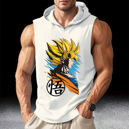 Dragon Ball Streetwear Men Running Tank Tops Sleeveless Sport T-shirt Fitness Training Workout Tee Sportwear Hooded Summer Vest