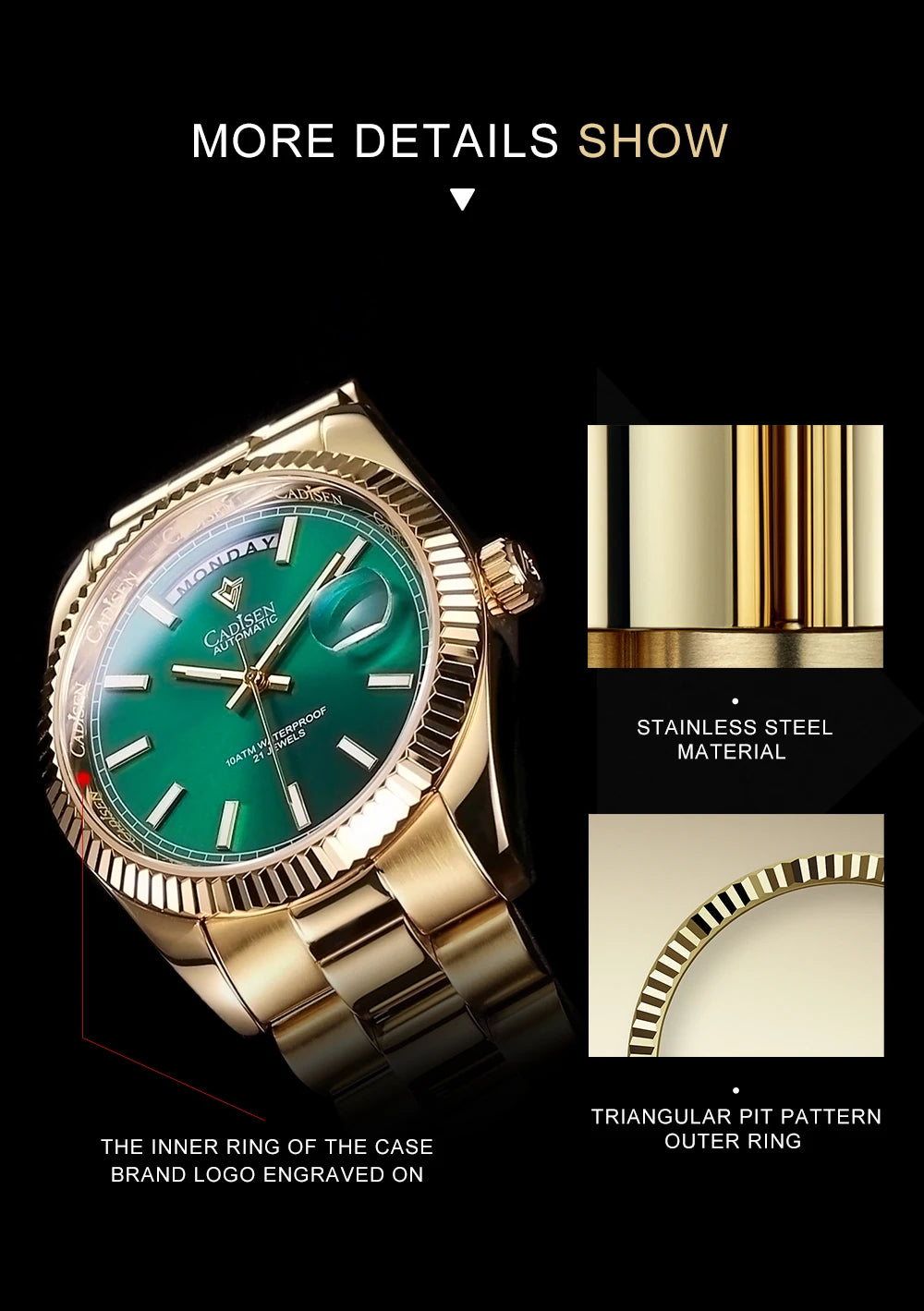 CADISEN DD40 Herrenuhr – luxuriöse Automatikuhr für Herren, AR-Saphirglas, mechanische Armbanduhr für Herren, 10Bar, MIYOTA 8285 Uhrwerk, neu 2023