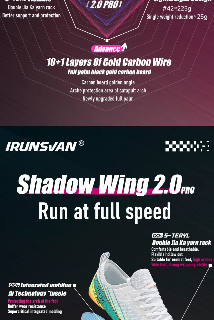 2025 IRUNSVAN SHADOW WING 2.0 PRO Marathon Air Cushion Sports Running Shoes, Carbon Plate Trail Running Shoes, Lightweight Sneakers
