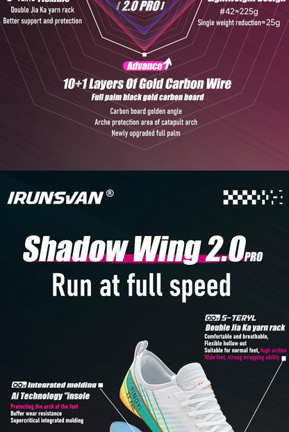 2025 IRUNSVAN SHADOW WING 2.0 PRO Marathon Air Cushion Sports Running Shoes, Carbon Plate Trail Running Shoes, Lightweight Sneakers