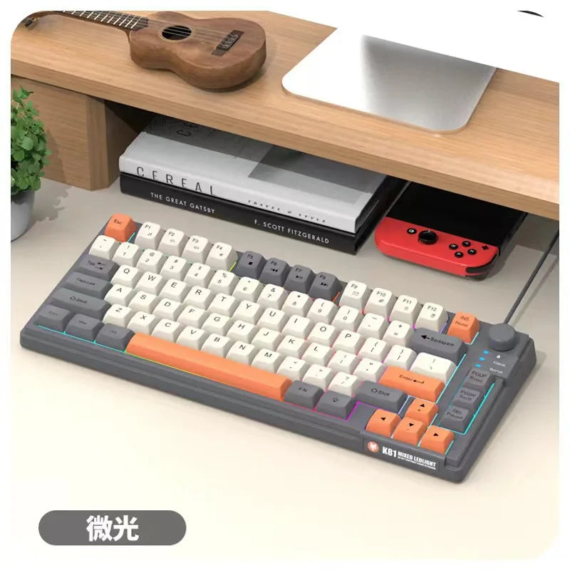 Teclado Gaming K81 com 81 Teclas, Layout 80%, Espanhol, Russo, Coreano e Árabe, USB com Fio, Luz RGB, Botão de Volume, Ergonómico