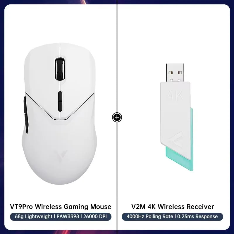 Mouse da gaming wireless Rapoo VT9PRO PAW3398 68g cablato programmabile ergonomico 26000DPI Type C ricaricabile accessorio per PC gamer