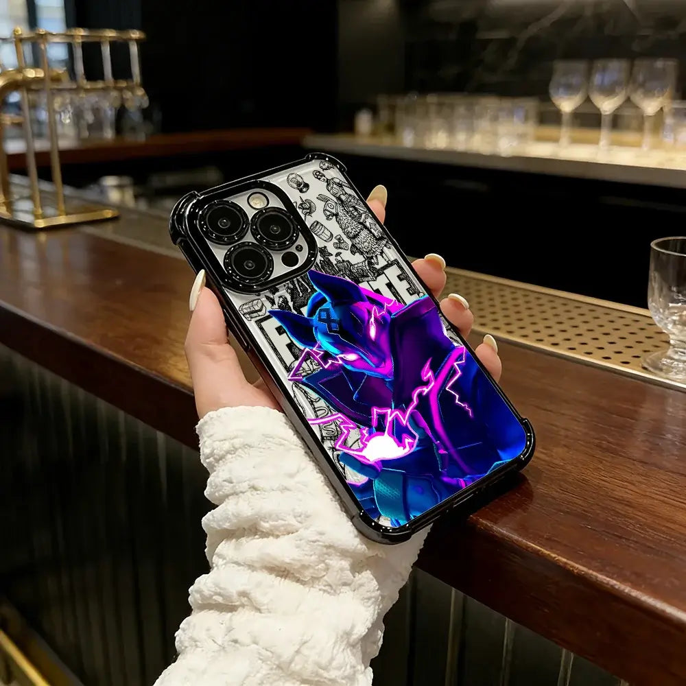 Battle Royales Fortnites-belagt telefoncover til iPhone 17 17e 16e 16 15 14 13 12 11 Pro Max X XR XSMax 7 8 Mini Air Plus Airabag