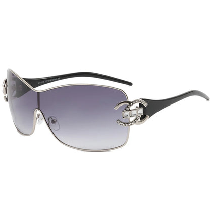 Luxury Rhinestone Punk Oversized One - Piece Frame Y2K Women's Sunglasses Trendy Brand Summer Men Sunglass Travel  Eyewear UV400
