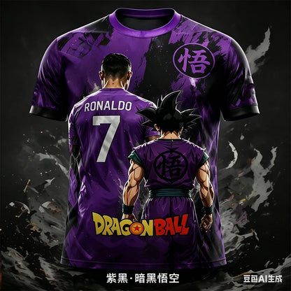 Summer New Hot Dragon Ball_Ronaldo Short Sleeved Tee Kid_Adults Breathable Quick Drying