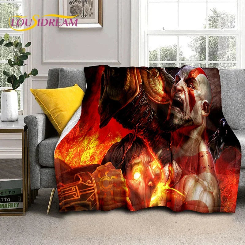 God of War Games Kratos Cartoon Soft Flannel Blanket for Beds Bedroom Sofa Picnic,Throw Blanket for Cover Outdoor Leisure Gift