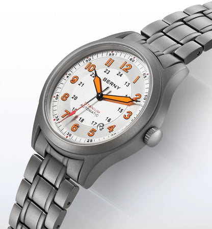 BERNY Automatic Full Titanium Watches for Men Sapphire Super Luminous Mechanical Field Watch Date 10ATM Sports Easy Read