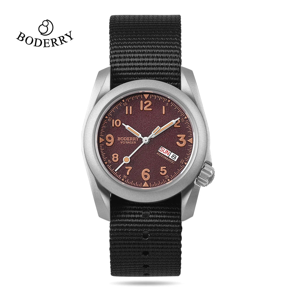 Boderry Field Watch VOYAGER Mens Watches 100M Waterproof Titanium Automatic Luminous For Seiko Movement Wristwatch