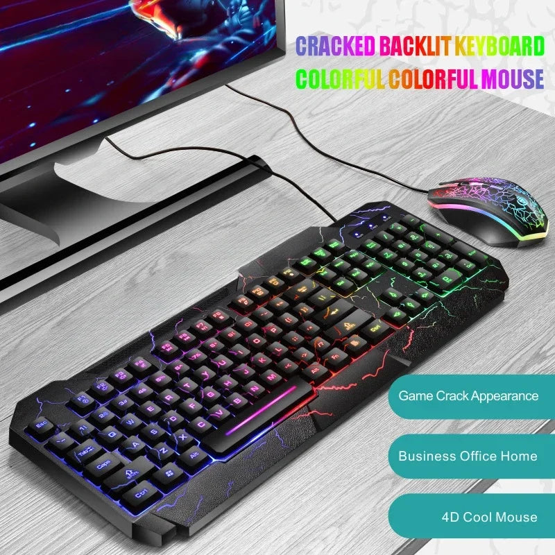 Combo tastiera e mouse da gaming cablati per computer desktop, tastiera retroilluminata LED effetto meccanico