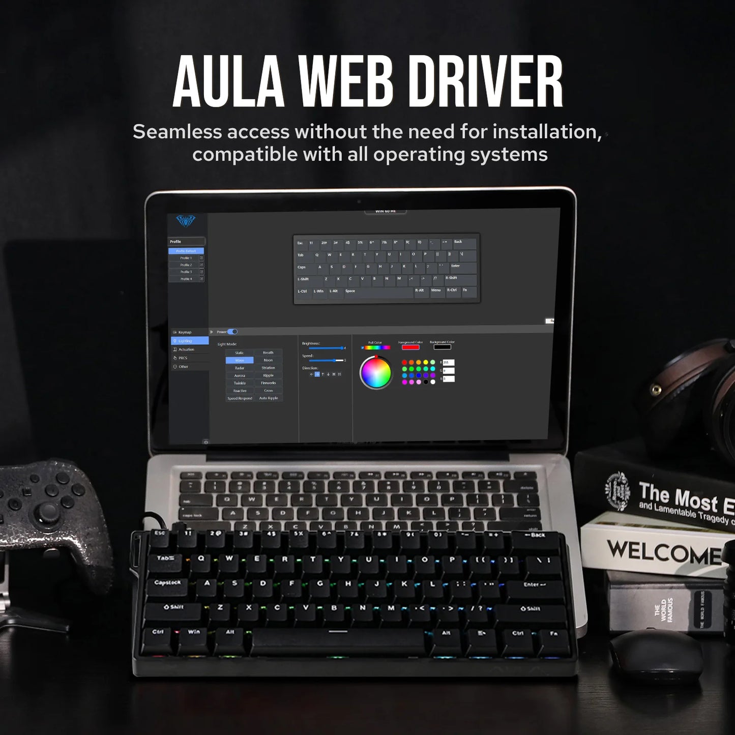 Teclado mecânico com fios AULA WIN60 HE/WIN60 HE MAX 60%, estrutura Tray-Mount, Hot-Swap e interruptores magnéticos de efeito Hall