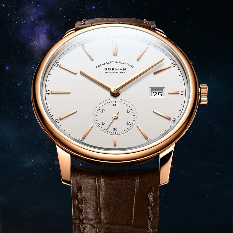 Orologio BORMAN BM3817 TOP nuovo 42 da uomo di lusso, meccanico automatico, vetro zaffiro, ultrasottile, impermeabile 50M, con sottoquadranti