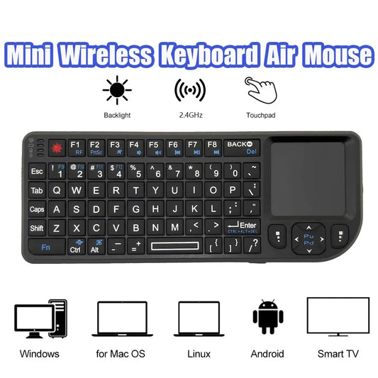 A8 Mini Wireless Keyboard 2.4G RF Backlit Touchpad Russian English Keyboard For MacBook iPad PC Tablet USB Rechargeable Air Mouse
