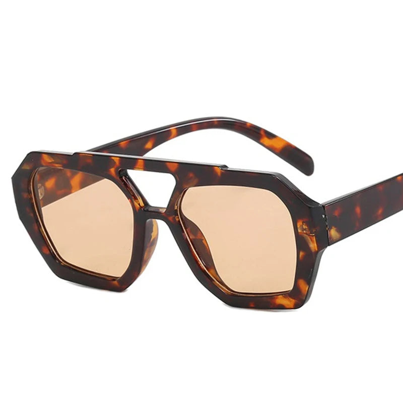 Fashion Pilot Oversized Sunglasses For Women New Double Bridges Sun Glasses Female Retro Square Leopard Purple Eyewear Trendy