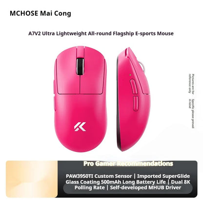 Mouse wireless MCHOSE A7 V2 Ultra+ Tri-Mode ultraleggero Paw3950 Ti 42000dpi 500mah per PC, esports e laptop, accessori gaming