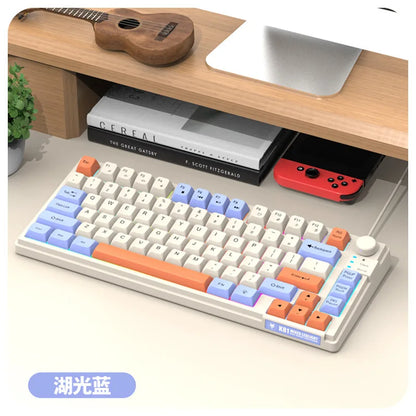 Teclado Gaming K81 com 81 Teclas, Layout 80%, Espanhol, Russo, Coreano e Árabe, USB com Fio, Luz RGB, Botão de Volume, Ergonómico