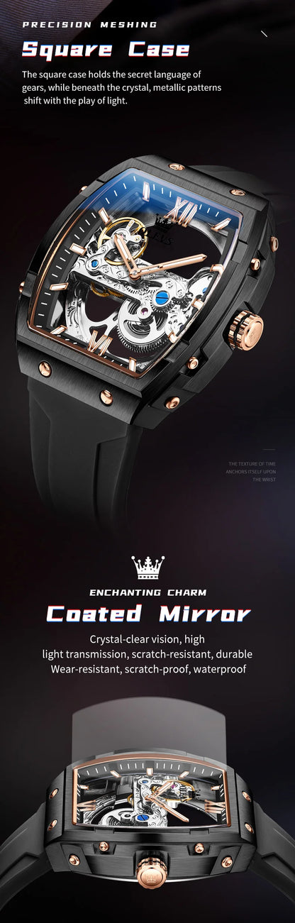 OLEVS 6779 Mens Watch Skeleton Mechanical Watch Fashion Business Sport Waterproof Luminous Silicone Strap Watches For Men