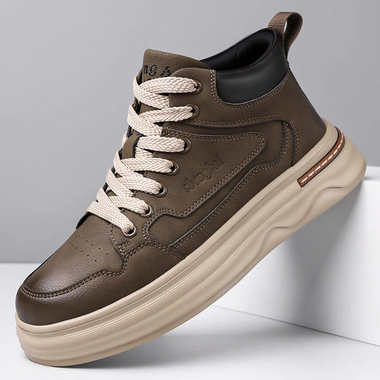 2026 New Men's Genuine Leather Walking Shoes Fashion Outdoor Thick Bottom Antiskid Vulcanized Shoes Comfy Casual Leather Flats