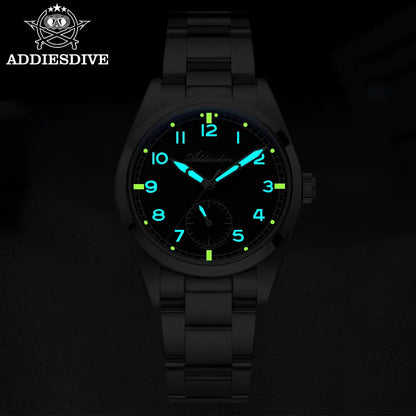 ADDIESDIVE 36mm Herren-Quarzuhr VH60 mit BGW9-Leuchtbeschichtung, Bubble-Mirror-Topfdeckelglas, 10Bar wasserdicht, Edelstahl-Uhr
