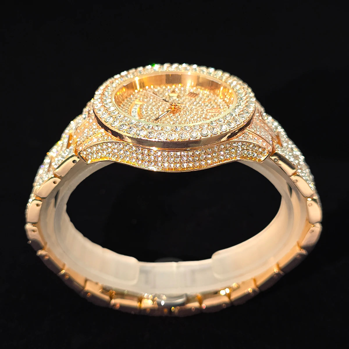 Men's Gold Quartz Watches Calendar Week Display Diamond Watch For Man Dropshipping