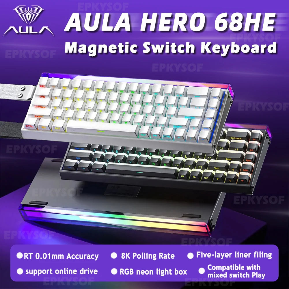 AULA HERO 68HE Magnet-Switch-Tastatur RGB Gaming Mechanische Tastatur Rapid Trigger 8K Return Kabelgebundene Esports Custom-Tastatur
