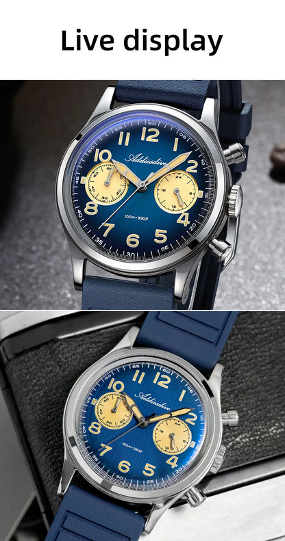 ADDIESDIVE Hot Sale Watch for Men VK64 Chronograph 10Bar Waterproof AD2516 Super Luminous Bubble Mirror Glass Quartz Steel Watch