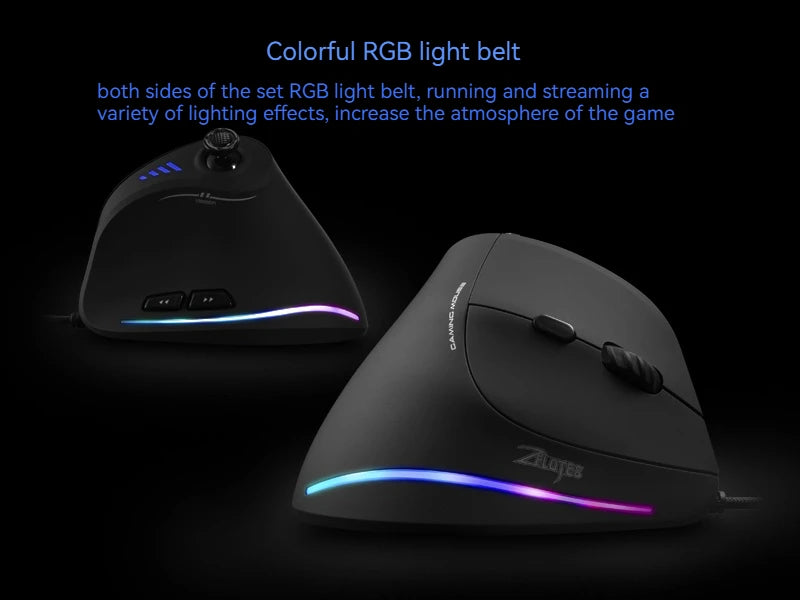 Mouse verticale ZELOTES C-18, mouse ottico RGB a 11 tasti con joystick, mouse gaming laser programmabile per PC e gamer