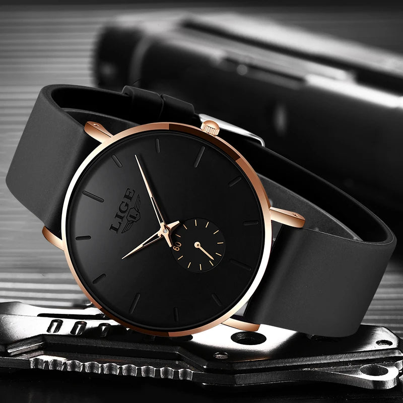 Reloj para hombre LIGE: estilo deportivo y moderno, marca de lujo, resistente al agua, diseño minimalista y ultradelgado, reloj de cuarzo para hombre