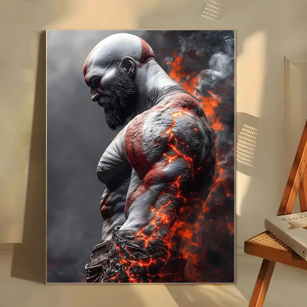 Dark Fantasy G-God of War Poster  Self-adhesive Art Waterproof Paper Sticker Coffee House Bar Room Wall Decor