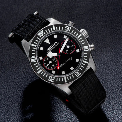 SEESTERN cronógrafo para hombre, reloj mecánico con movimiento Tianjin ST1901, cristal de zafiro, correa de nailon con velcro, esqueleto luminoso